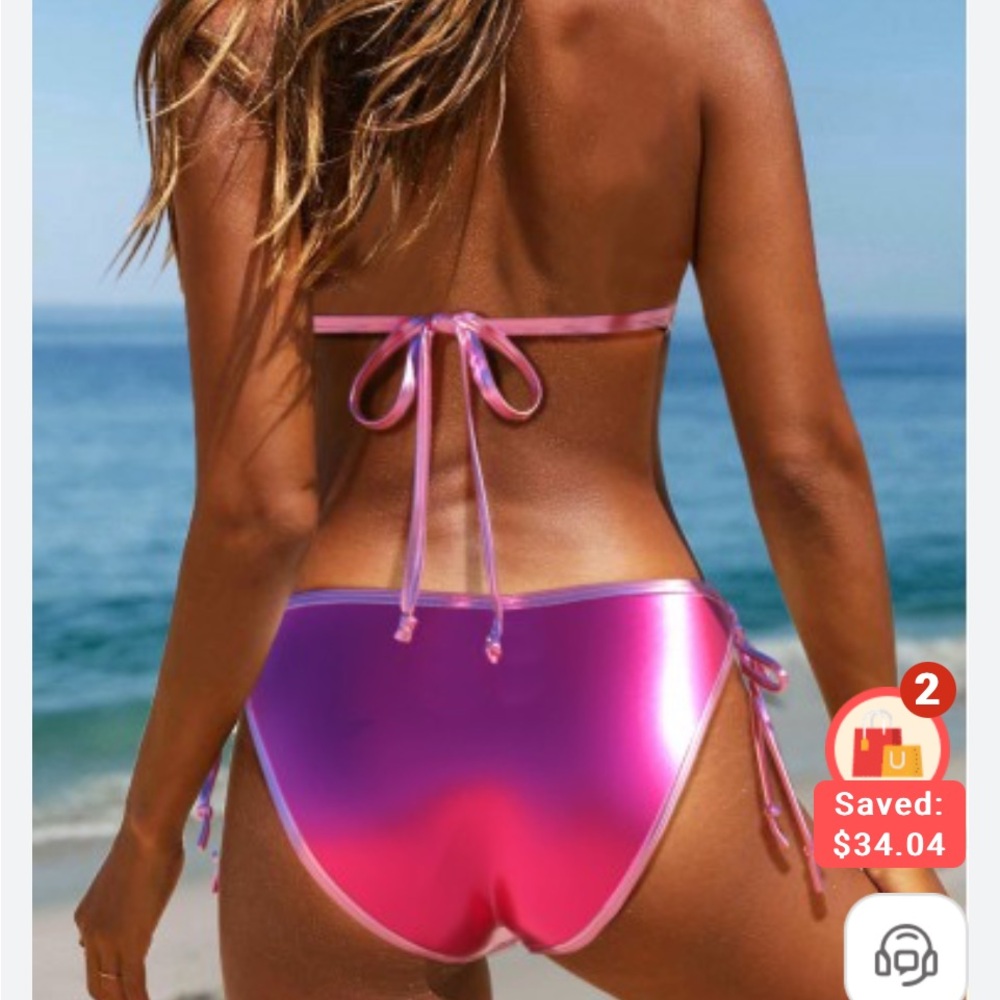 Shiny Pink Bikini Set - Picture 2 of 10
